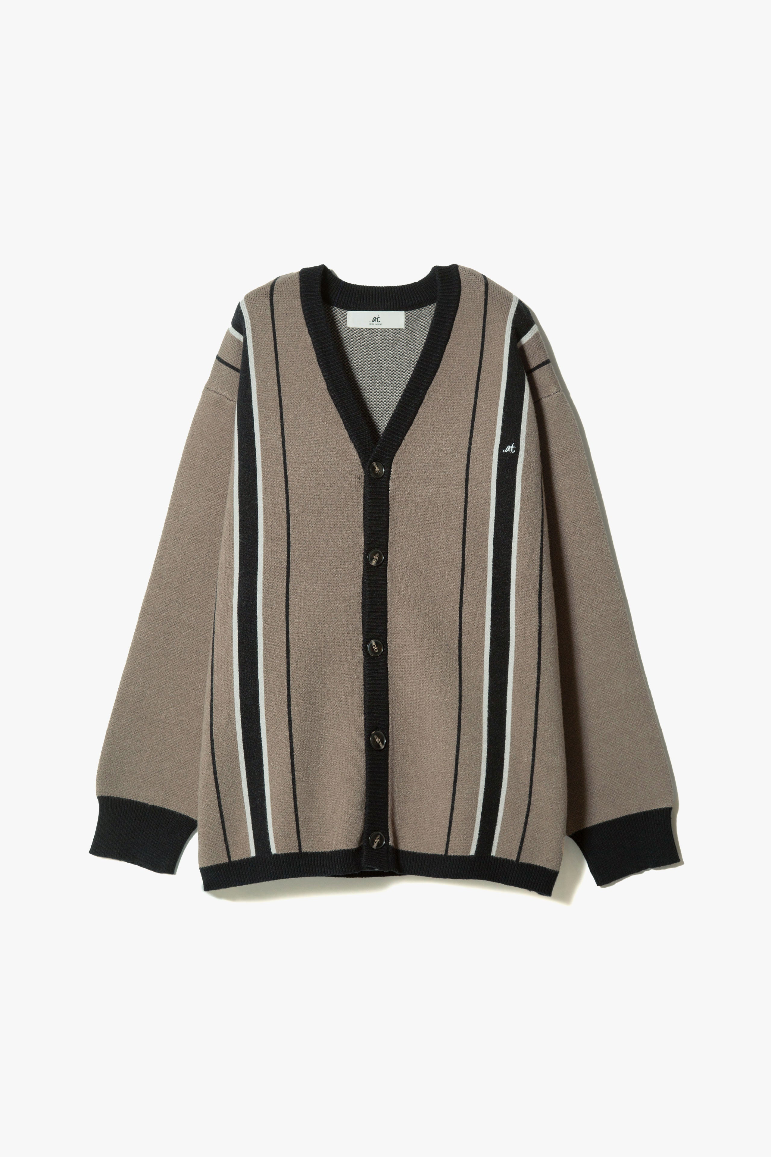 .at-Stripe Jacquard Knit Cardigan - GrayStripe