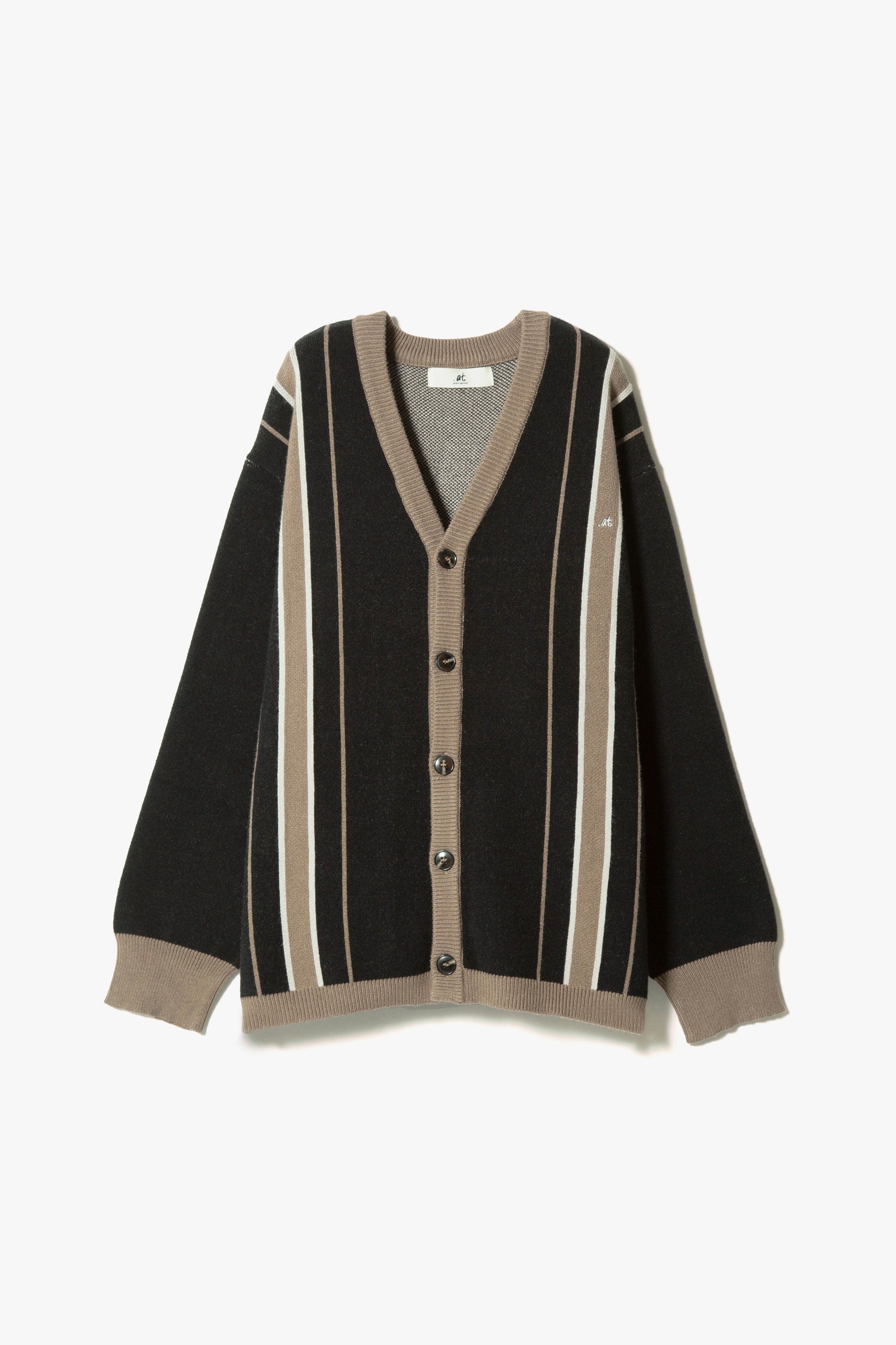 .at-Stripe Jacquard Knit Cardigan - BlackStripe