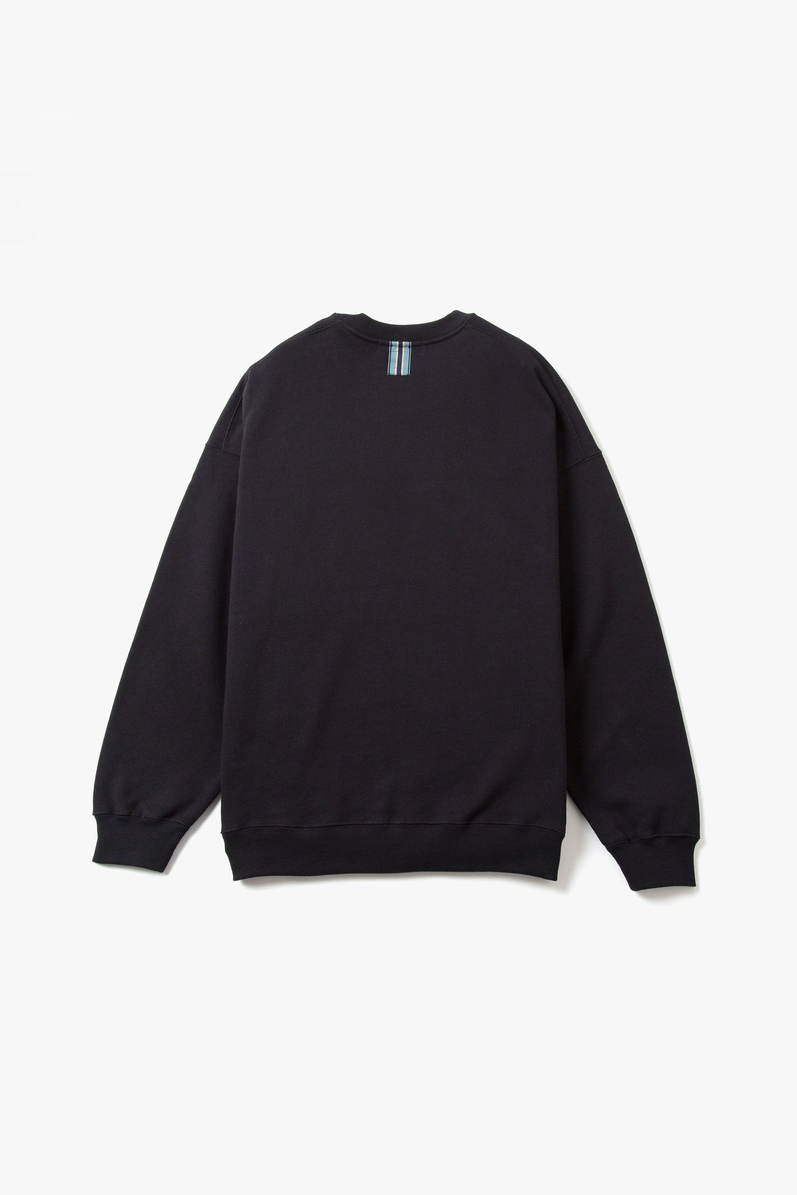 .at-Stripe Tape Oversize Long Sweatshirt - Black