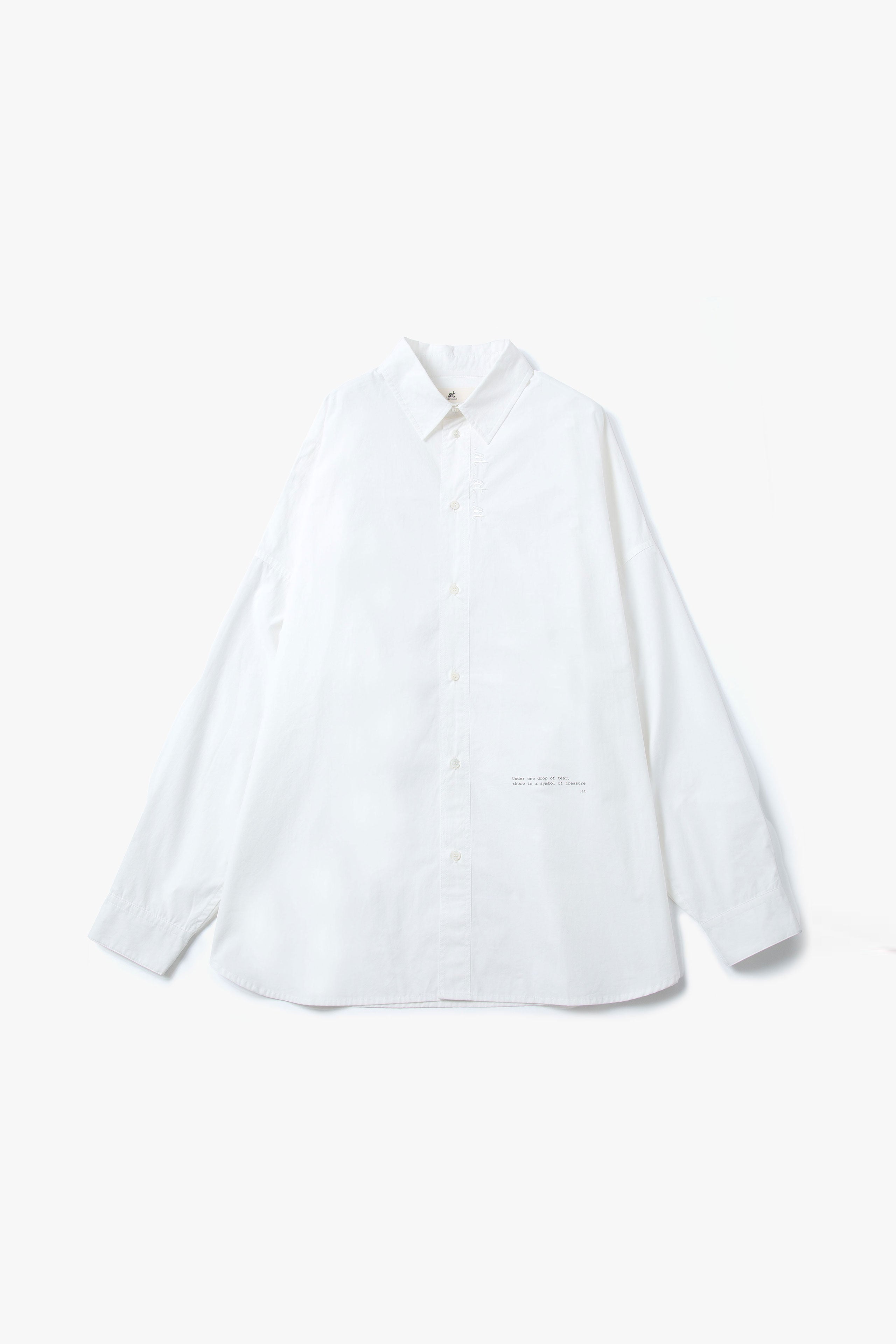 .at-Stripe Tape Oversize Message Print Shirt - White
