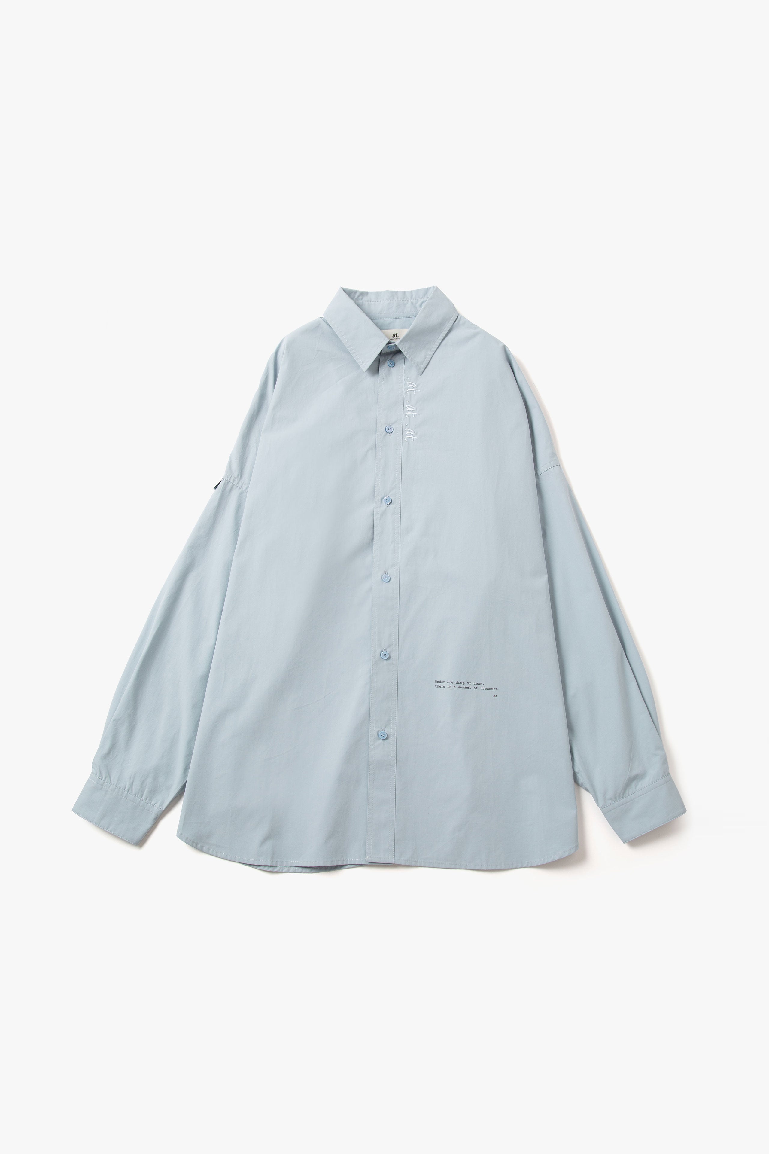 .at-Stripe Tape Oversize Message Print Shirt - Dustyblue