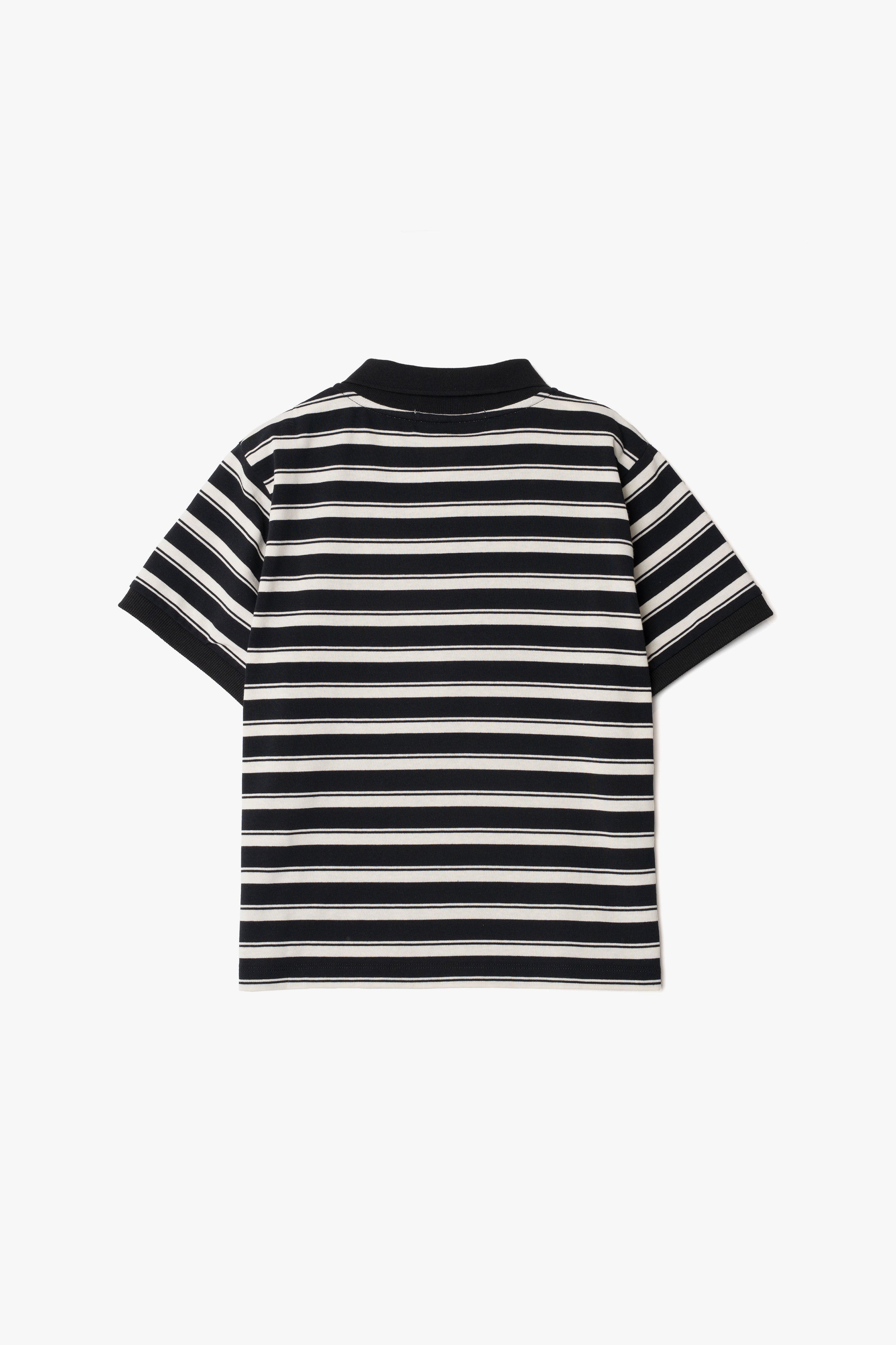 【数量限定】.at-Horizontal Stripe Cropped Polo Shirt - Black Stripe