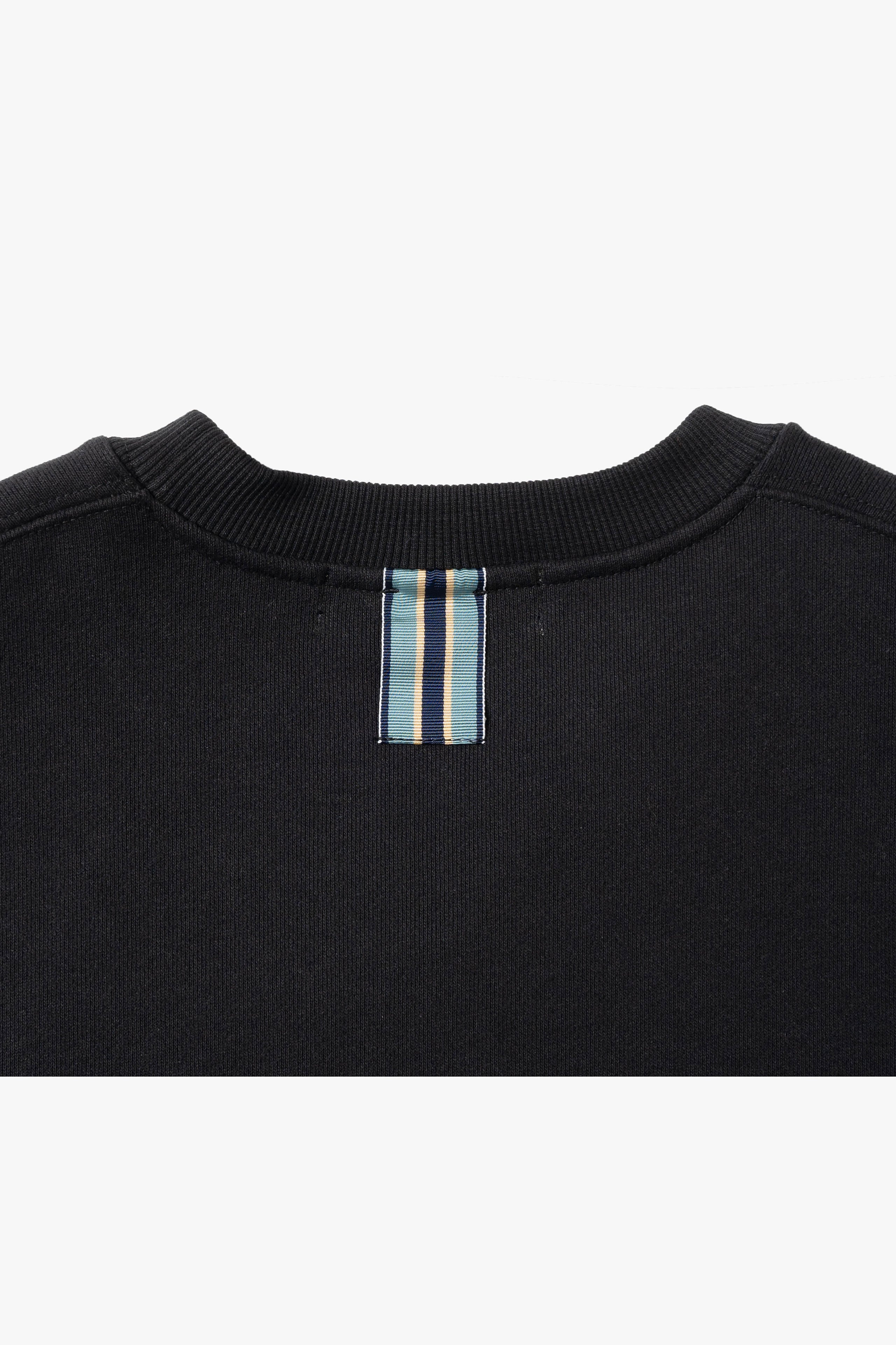 .at-Stripe Tape Oversize Long Sweatshirt - Black