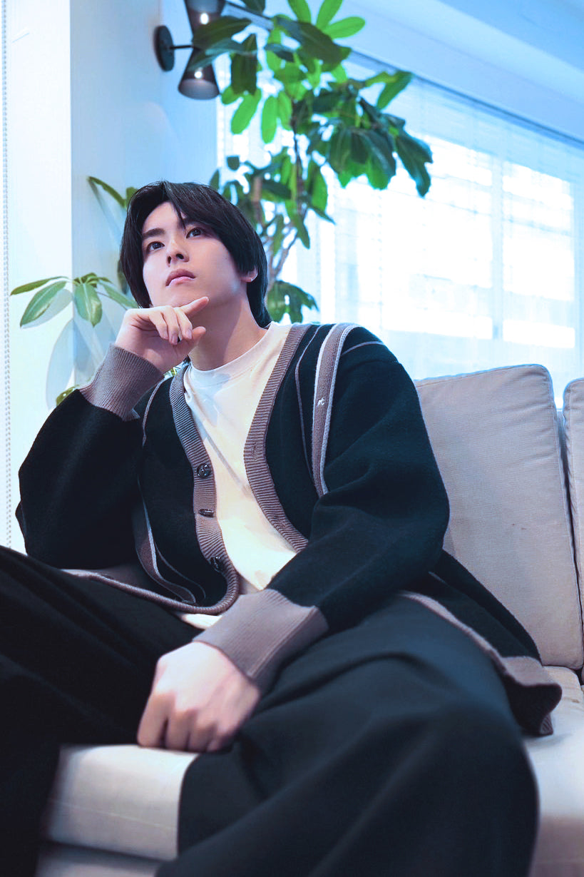 .at-Stripe Jacquard Knit Cardigan - BlackStripe