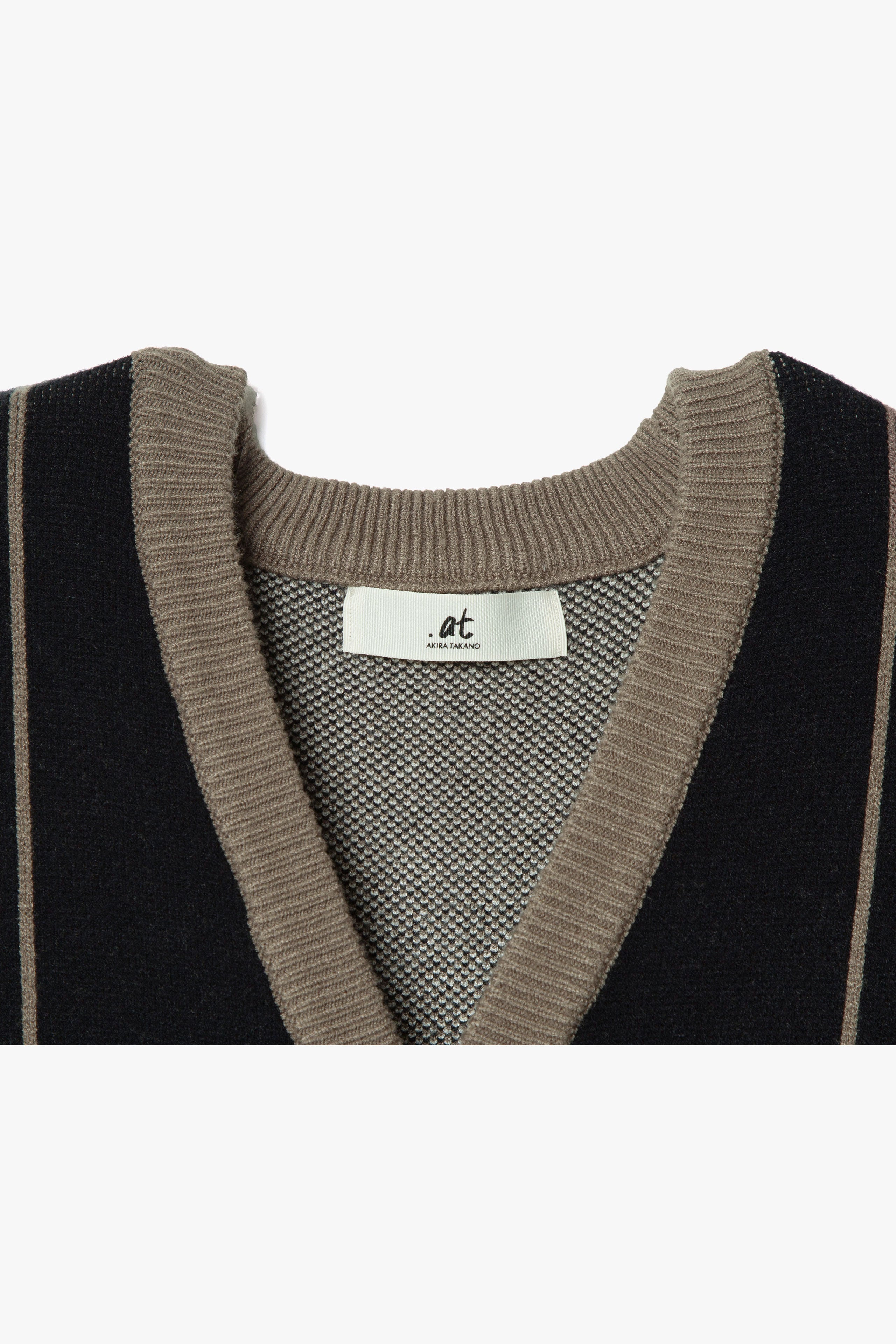 .at-Stripe Jacquard Knit Cardigan - BlackStripe