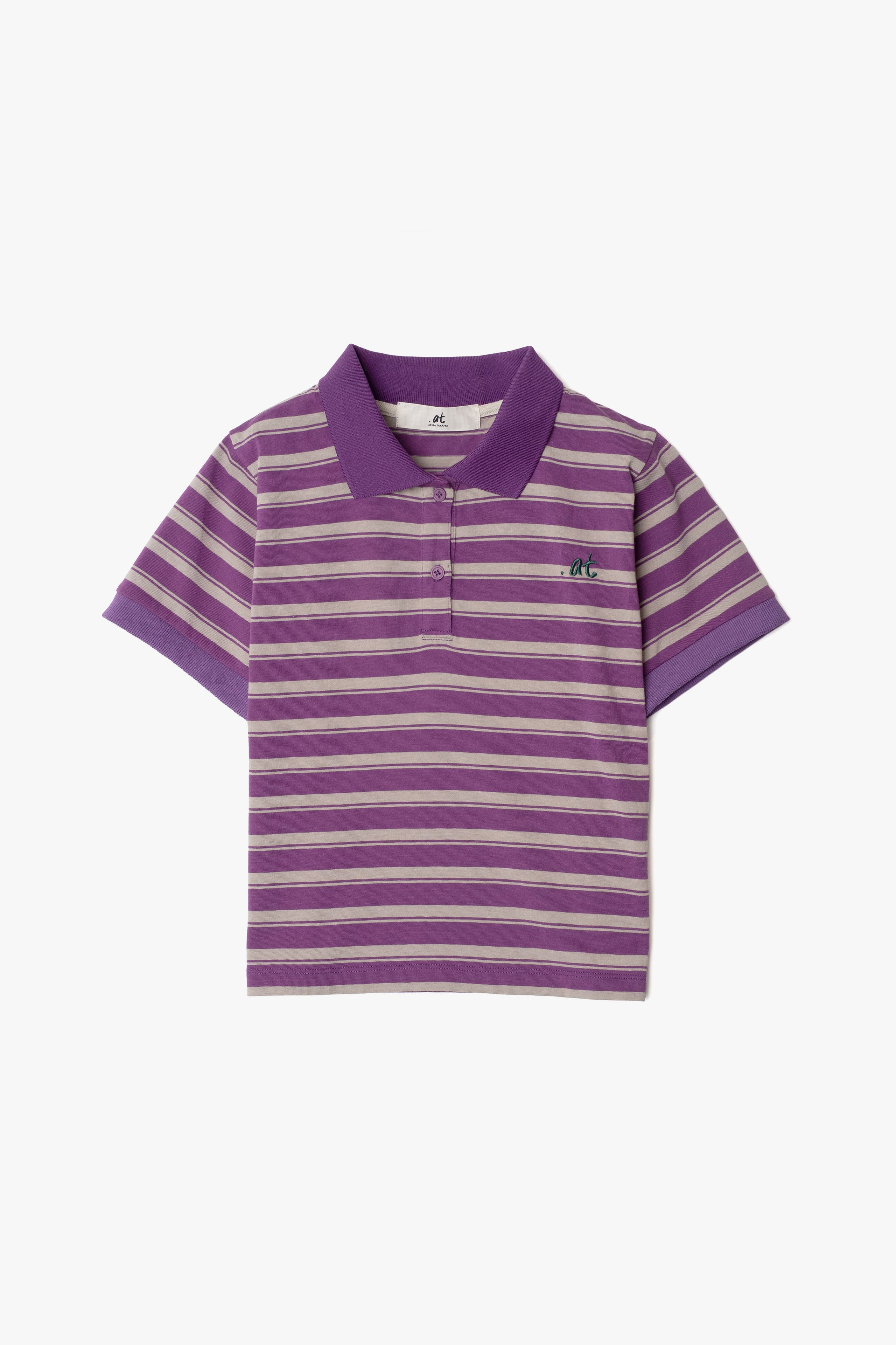 at - Horizontal Stripe Cropped Polo Shirt - Purple Stripe｜.at