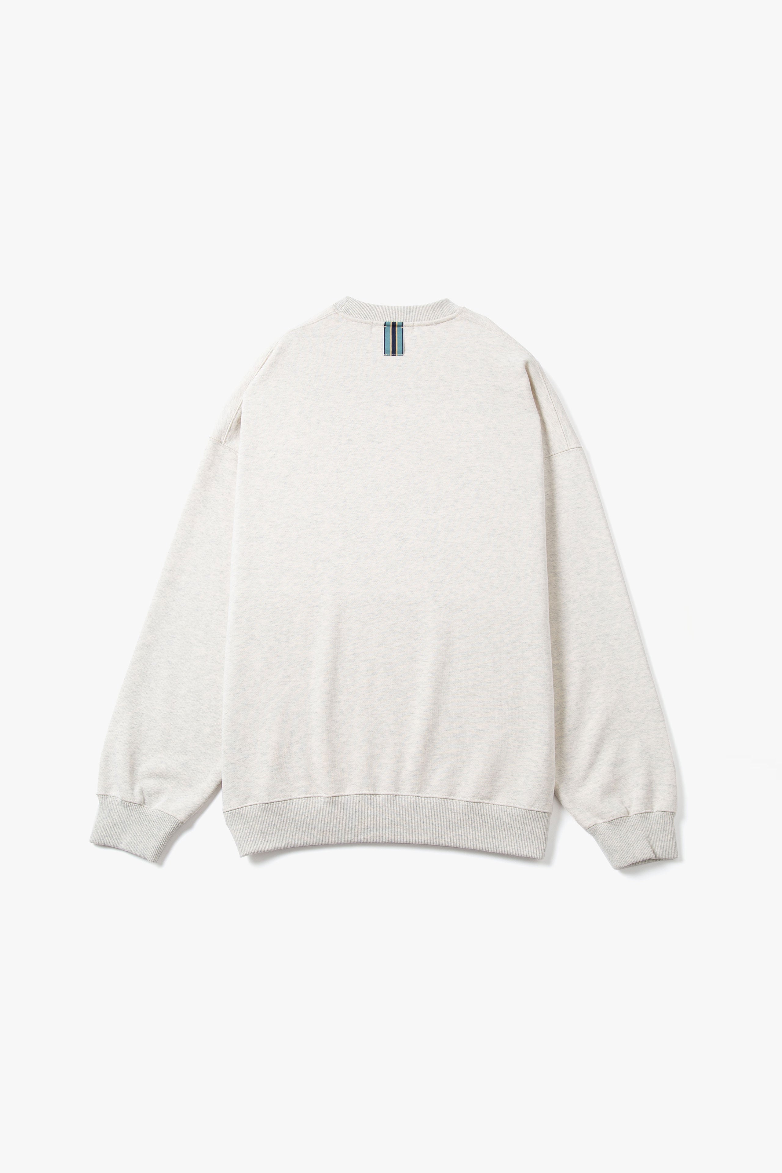 .at-Stripe Tape Oversize Long Sweatshirt - Oatmeal