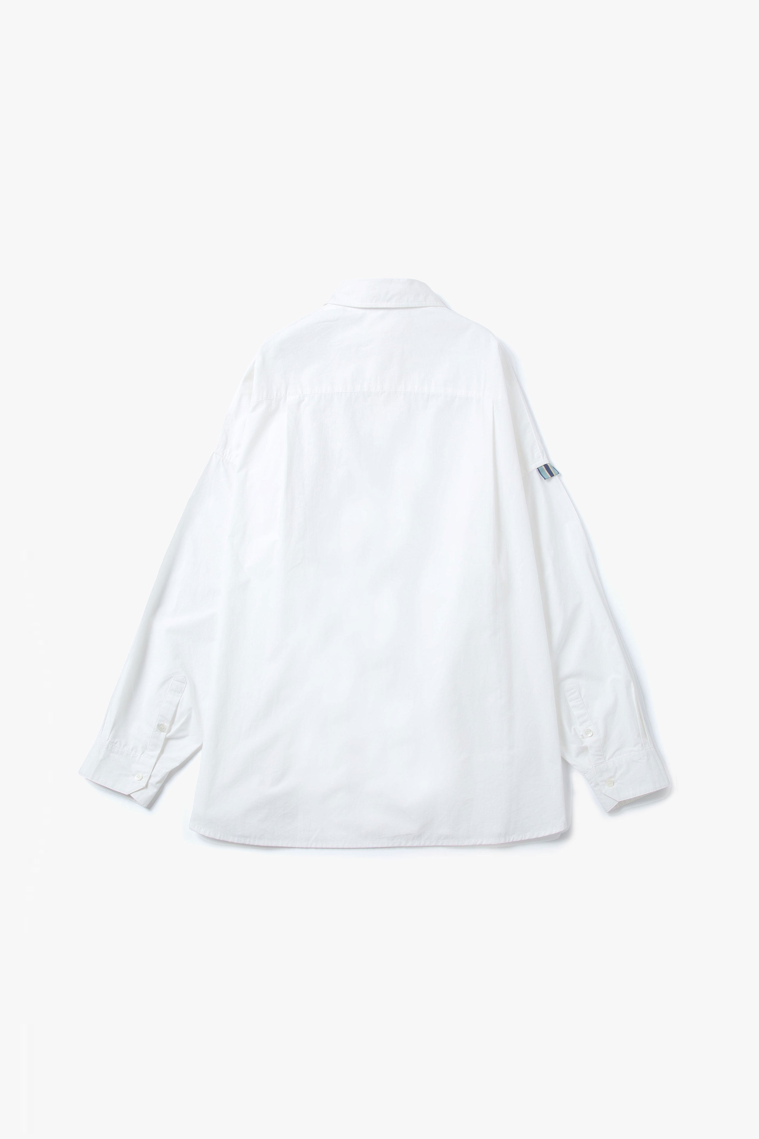 .at-Stripe Tape Oversize Message Print Shirt - White