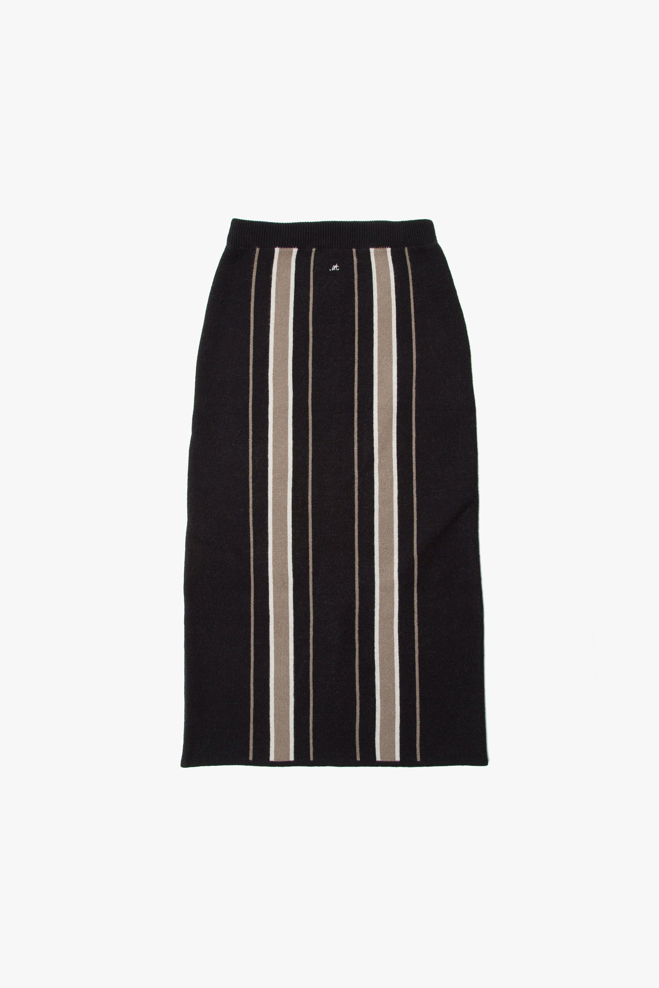 .at-Stripe Jacquard Knit Long Skirt - BlackStripe