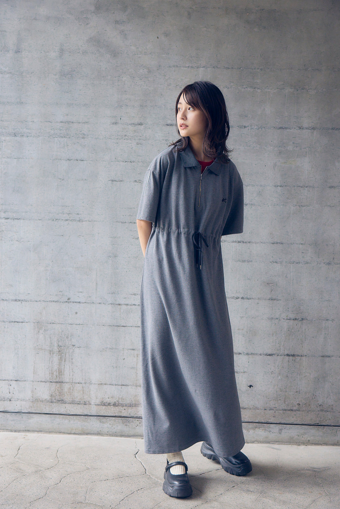 .at-Polo Dress - Gray