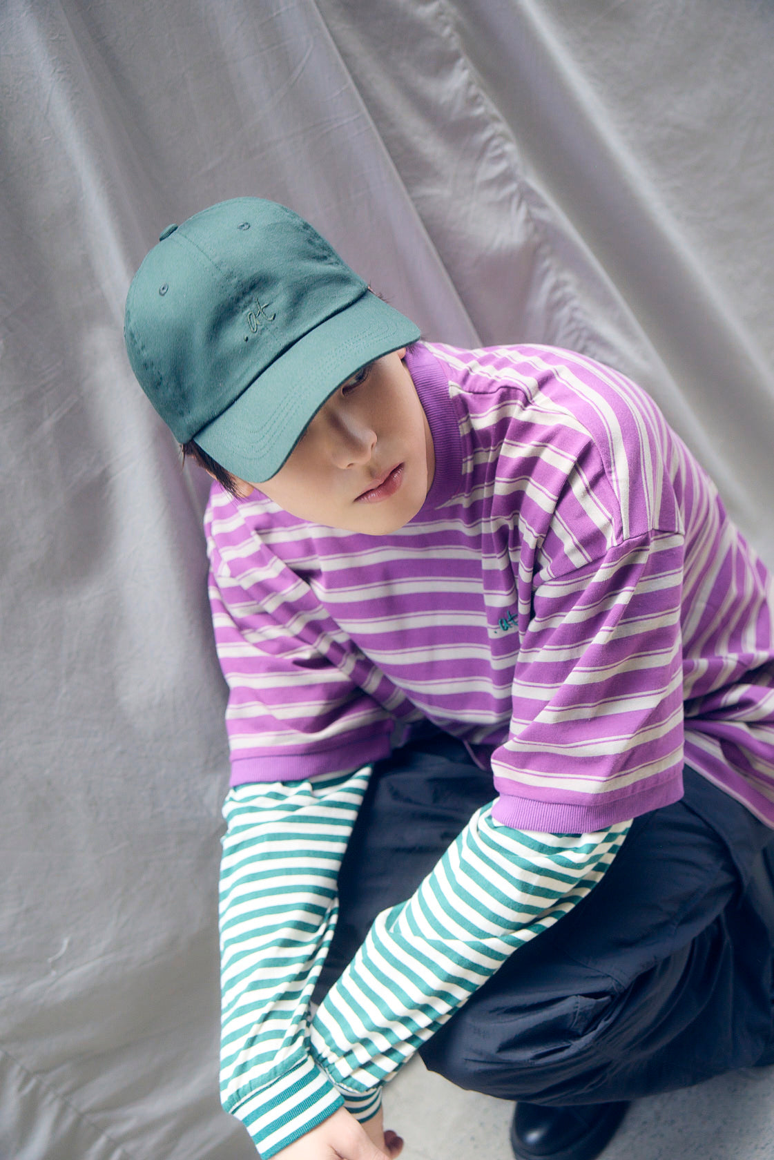 .at-Stripe Tape Logo Cap - Green