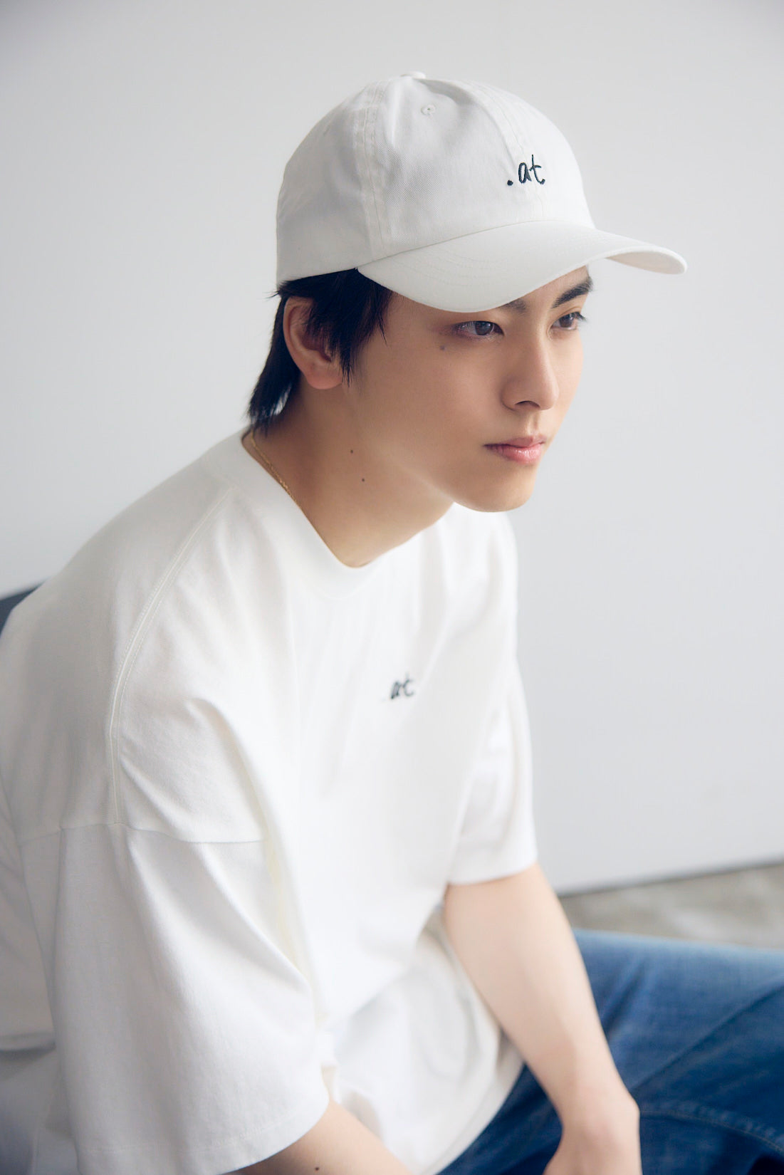 .at-Stripe Tape Logo Cap - White