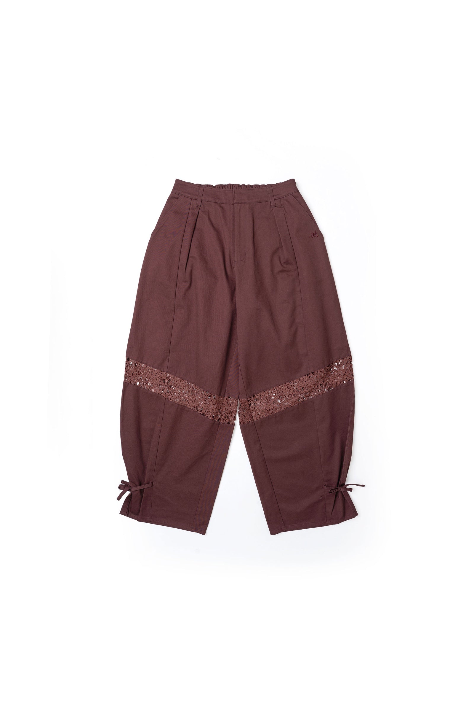 .at - Lace Switching Buggy Pants - Bordeaux 01