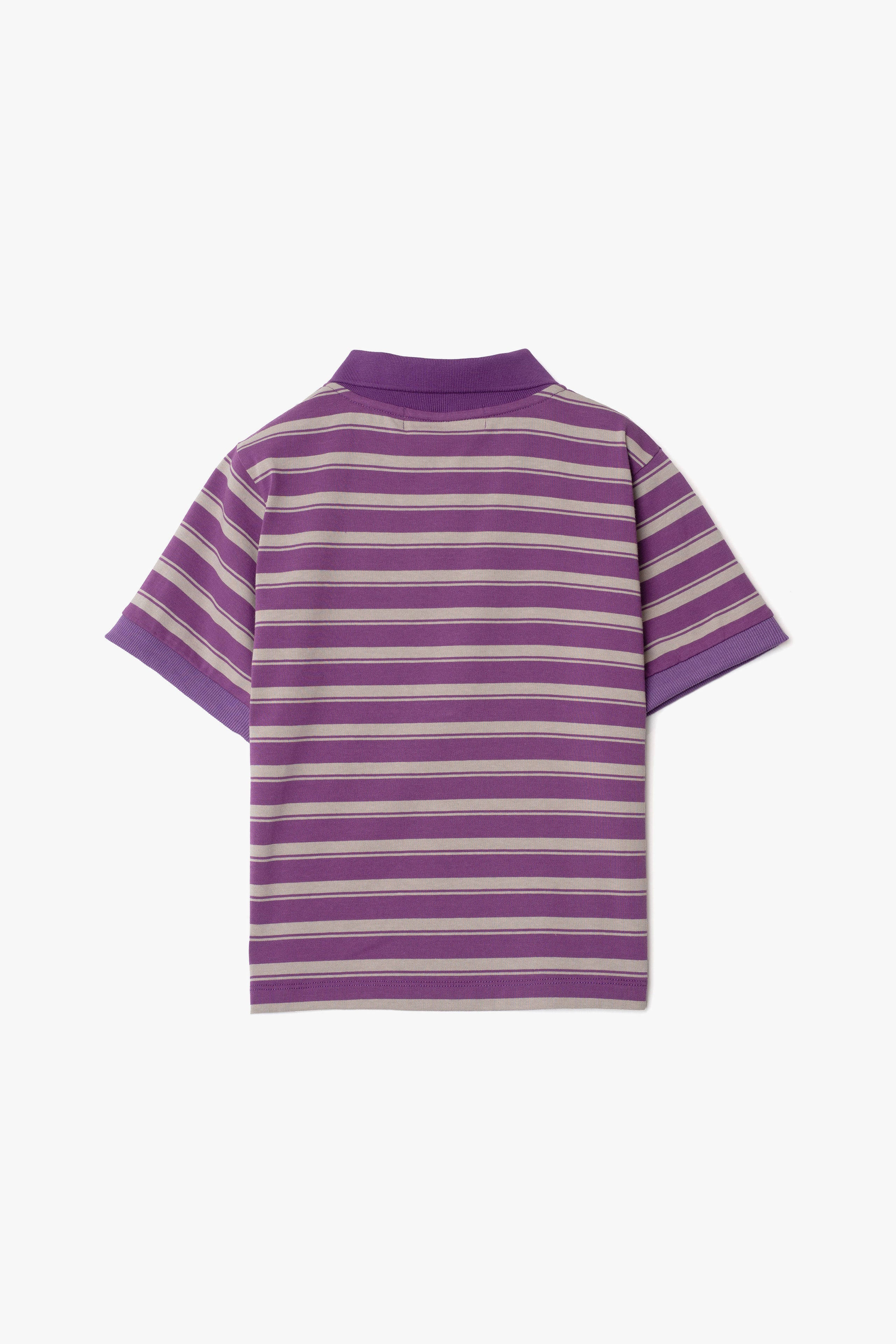 at - Horizontal Stripe Cropped Polo Shirt - Purple Stripe｜.at