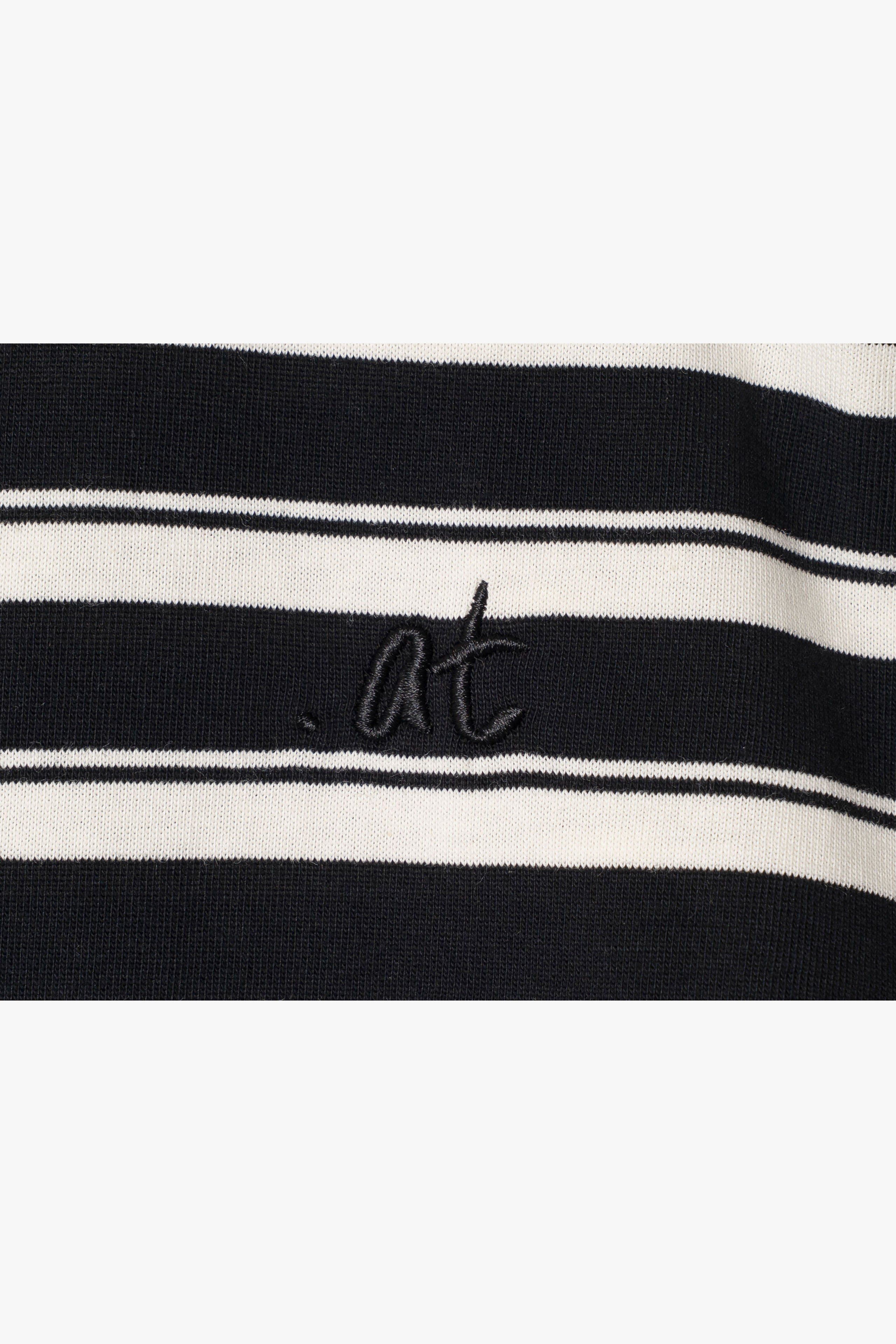 【数量限定】.at-Horizontal Stripe Cropped Polo Shirt - Black Stripe