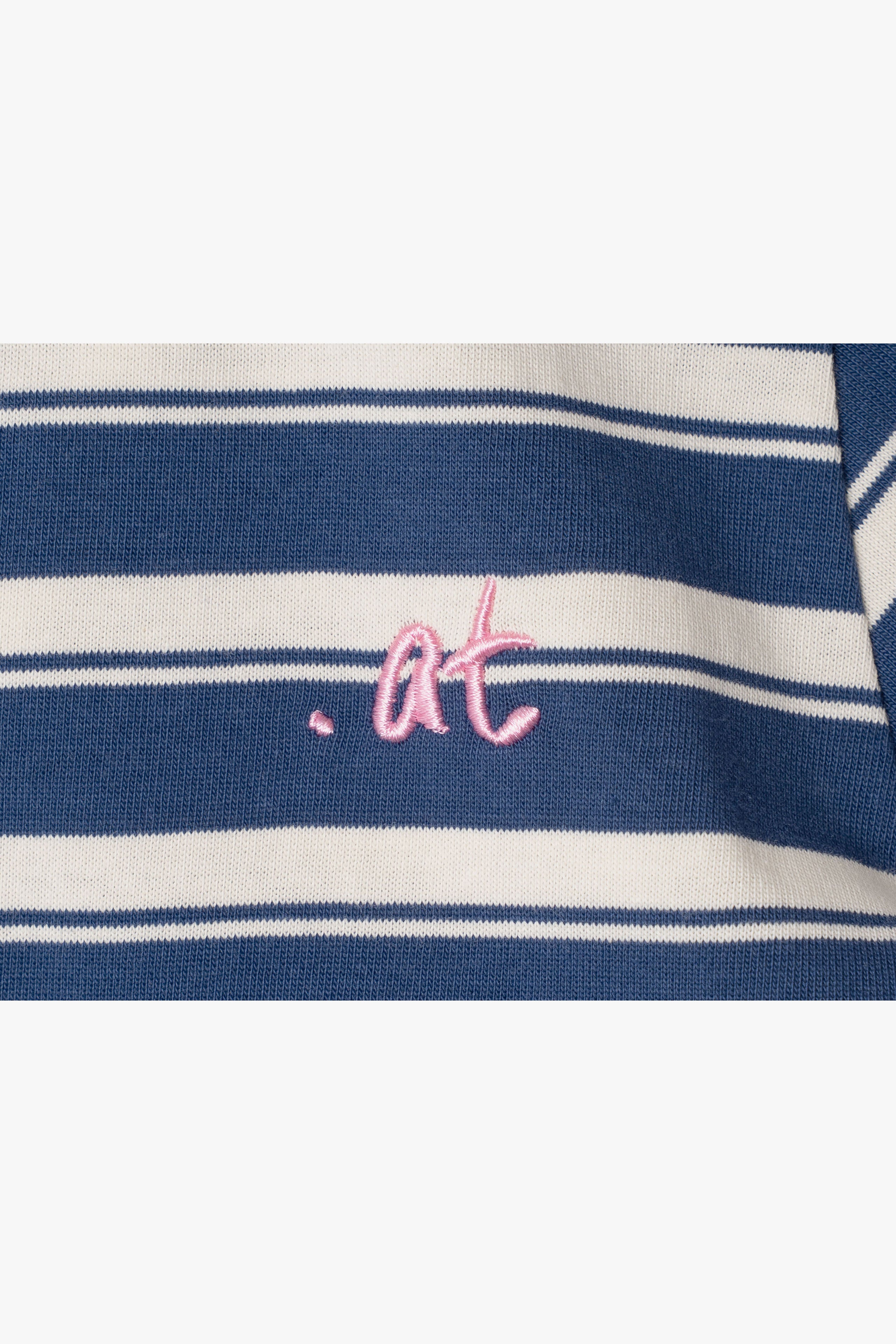 at - Horizontal Stripe Cropped Polo Shirt - Blue Stripe｜.at
