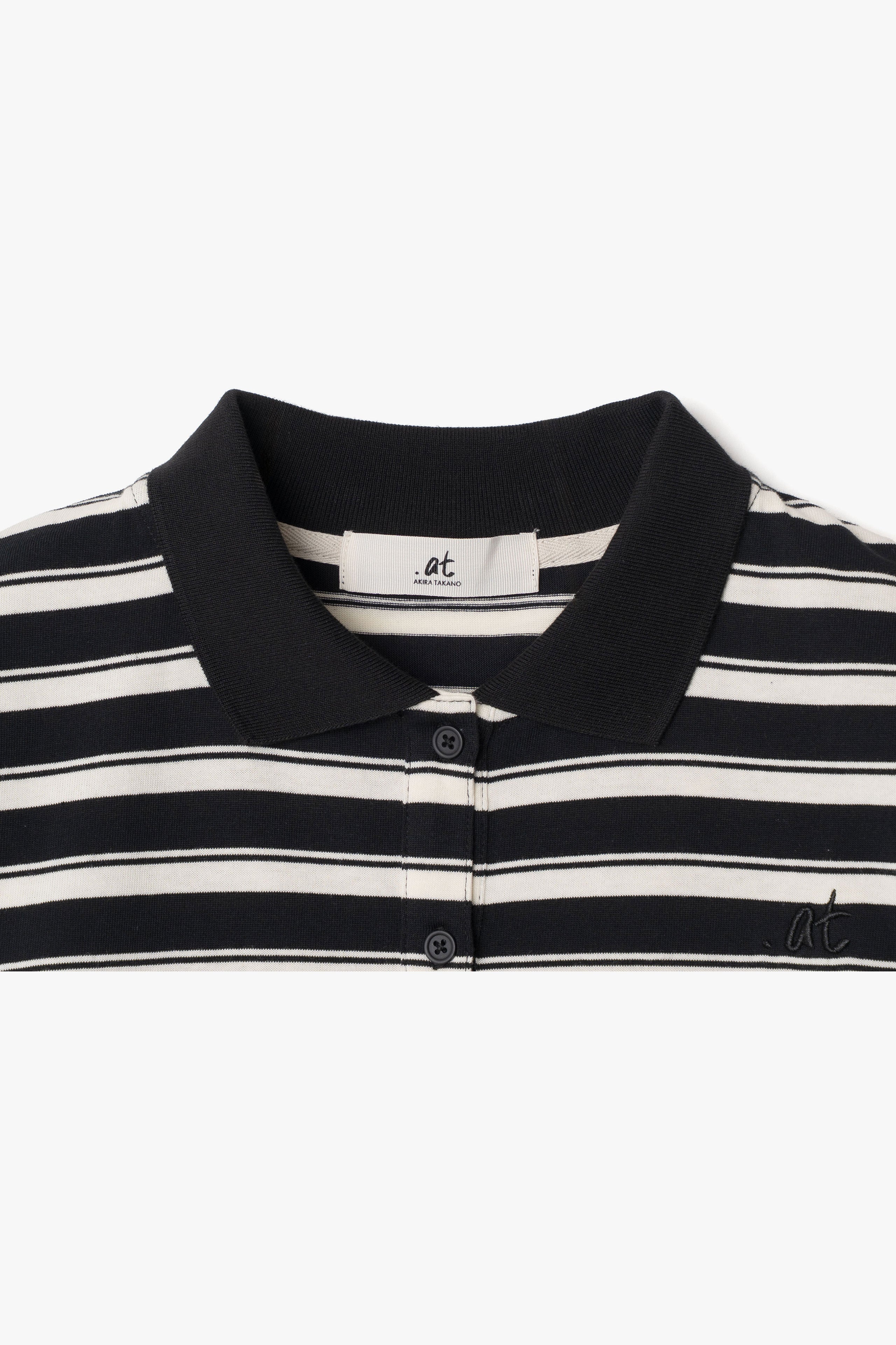 【数量限定】.at-Horizontal Stripe Cropped Polo Shirt - Black Stripe