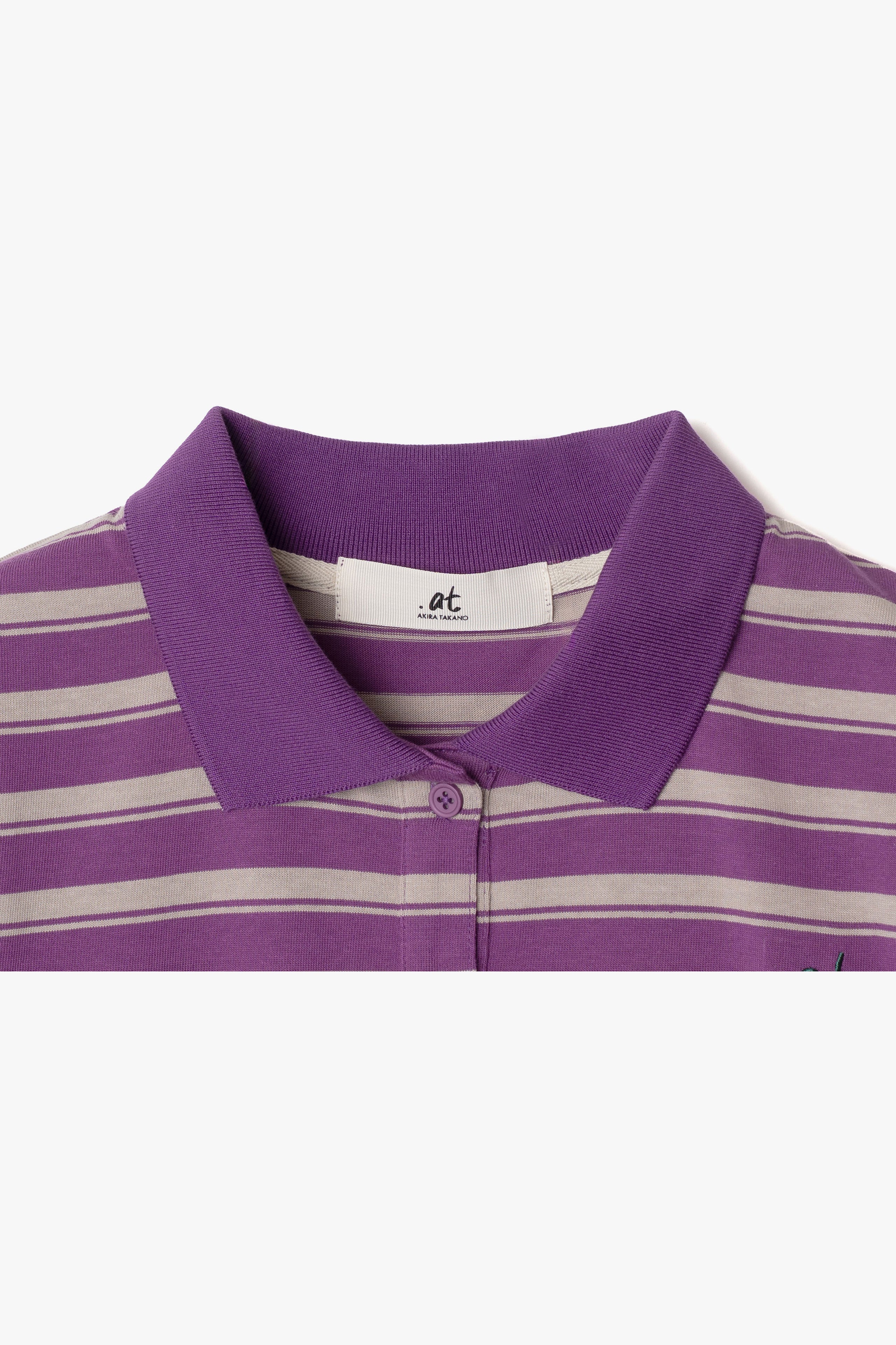 at - Horizontal Stripe Cropped Polo Shirt - Purple Stripe｜.at