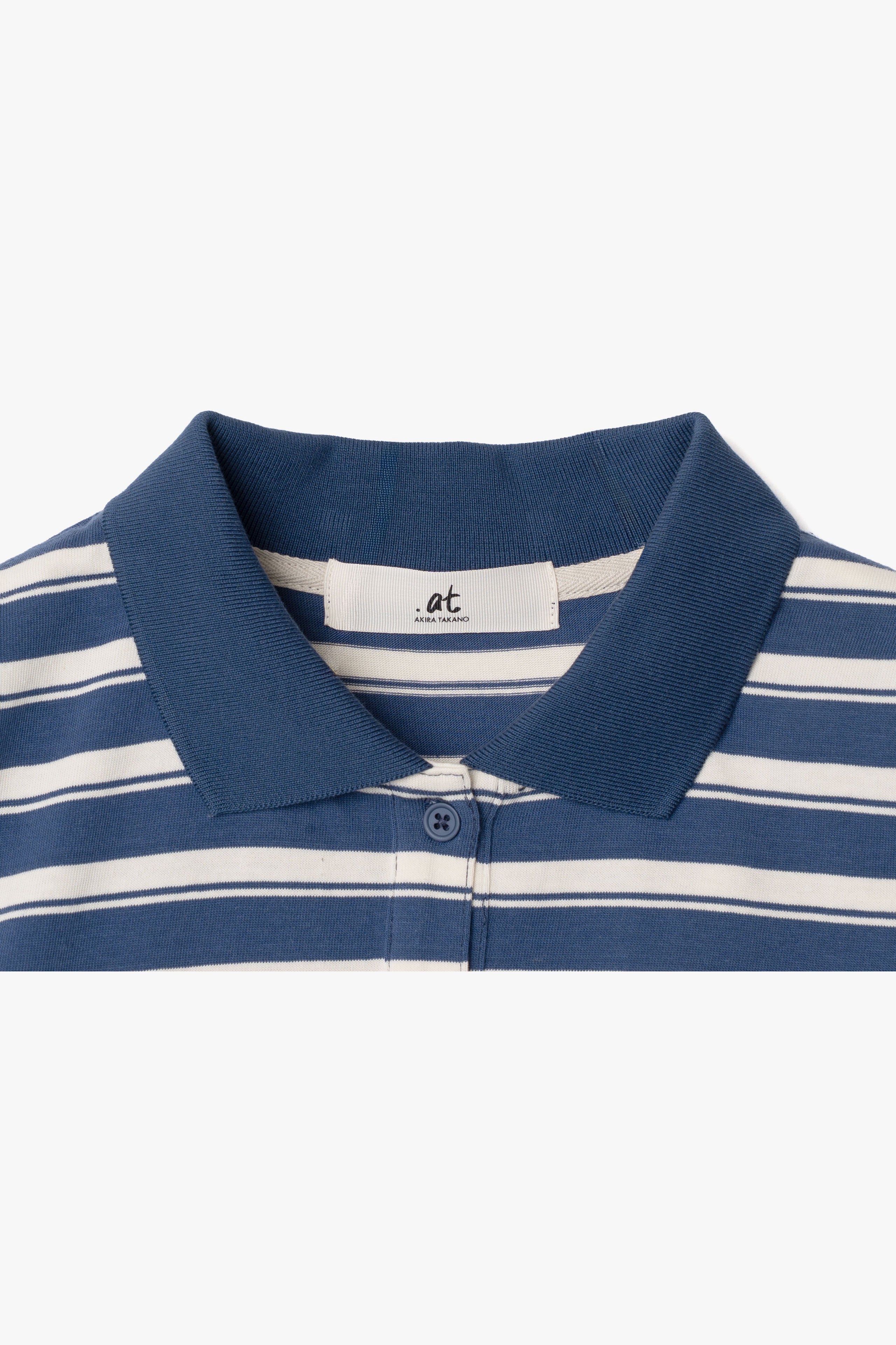 at - Horizontal Stripe Cropped Polo Shirt - Blue Stripe｜.at