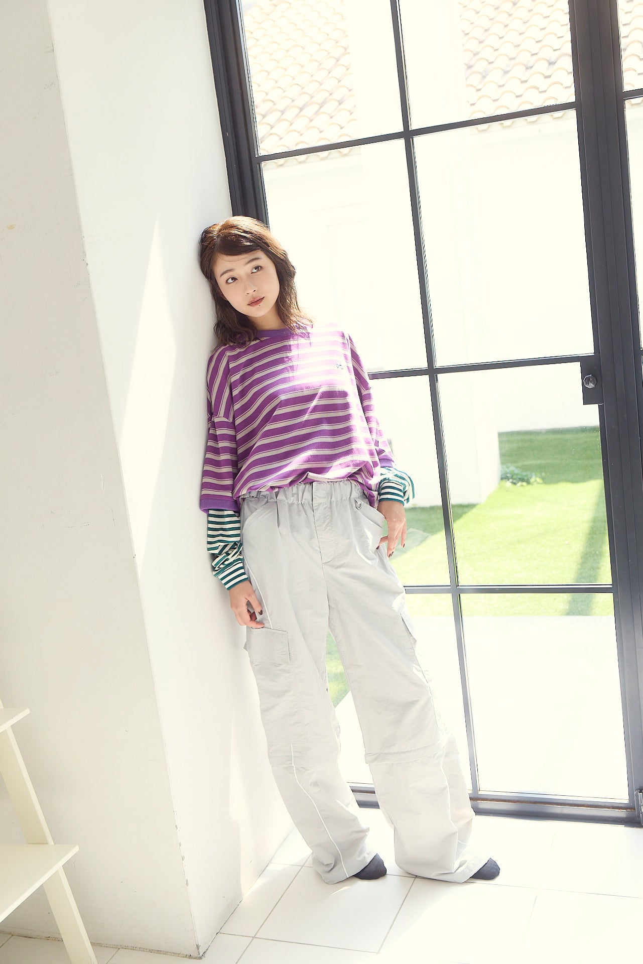 【数量限定】.at-Nylon Piping Cargo Pants - Gray