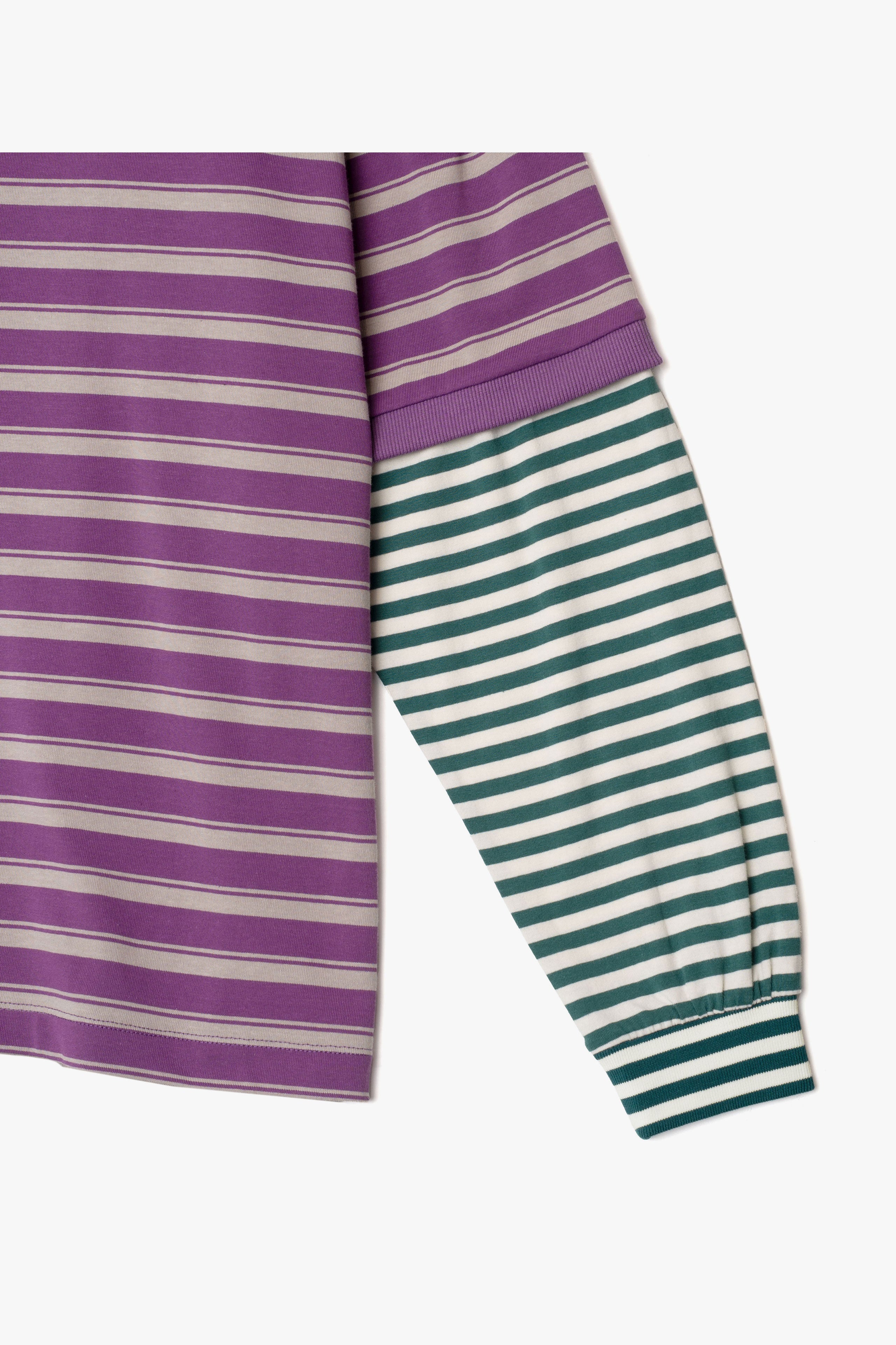 at - Oversize Horizontal Stripe Layered Long Sleeve T-Shirt