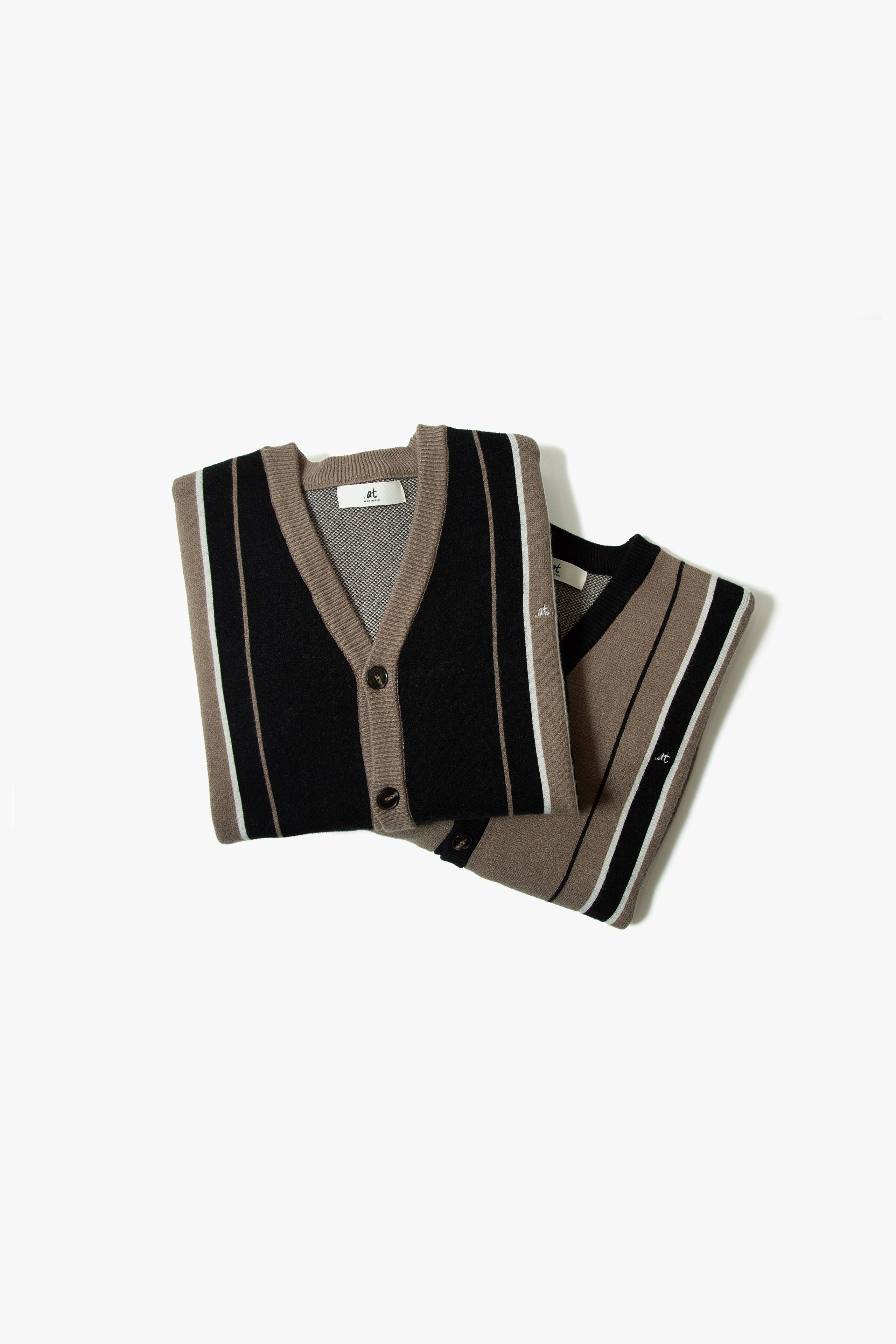 .at-Stripe Jacquard Knit Cardigan - BlackStripe