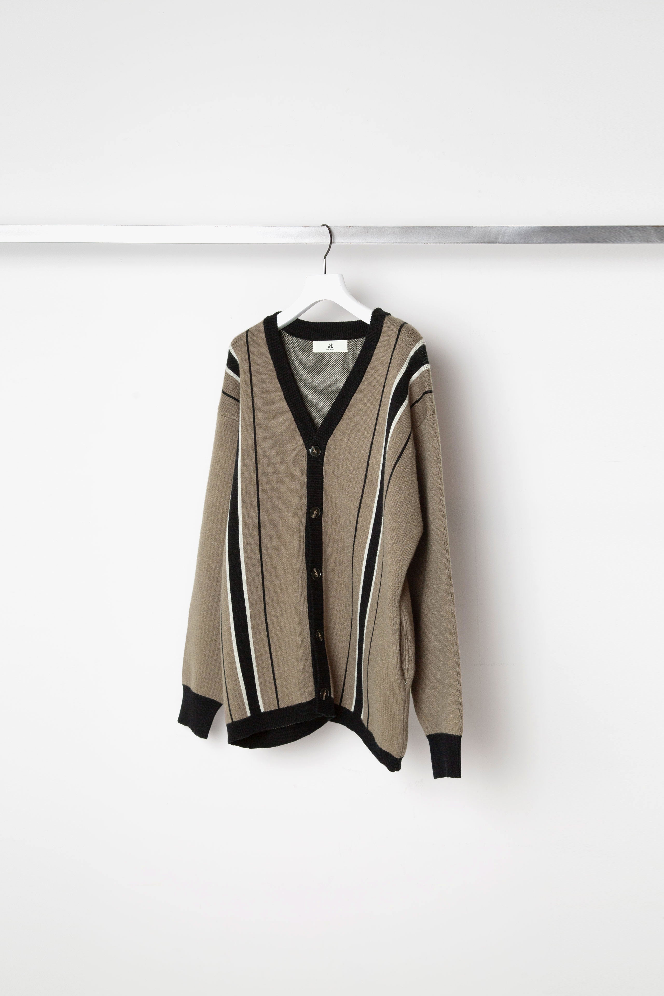 .at-Stripe Jacquard Knit Cardigan - GrayStripe