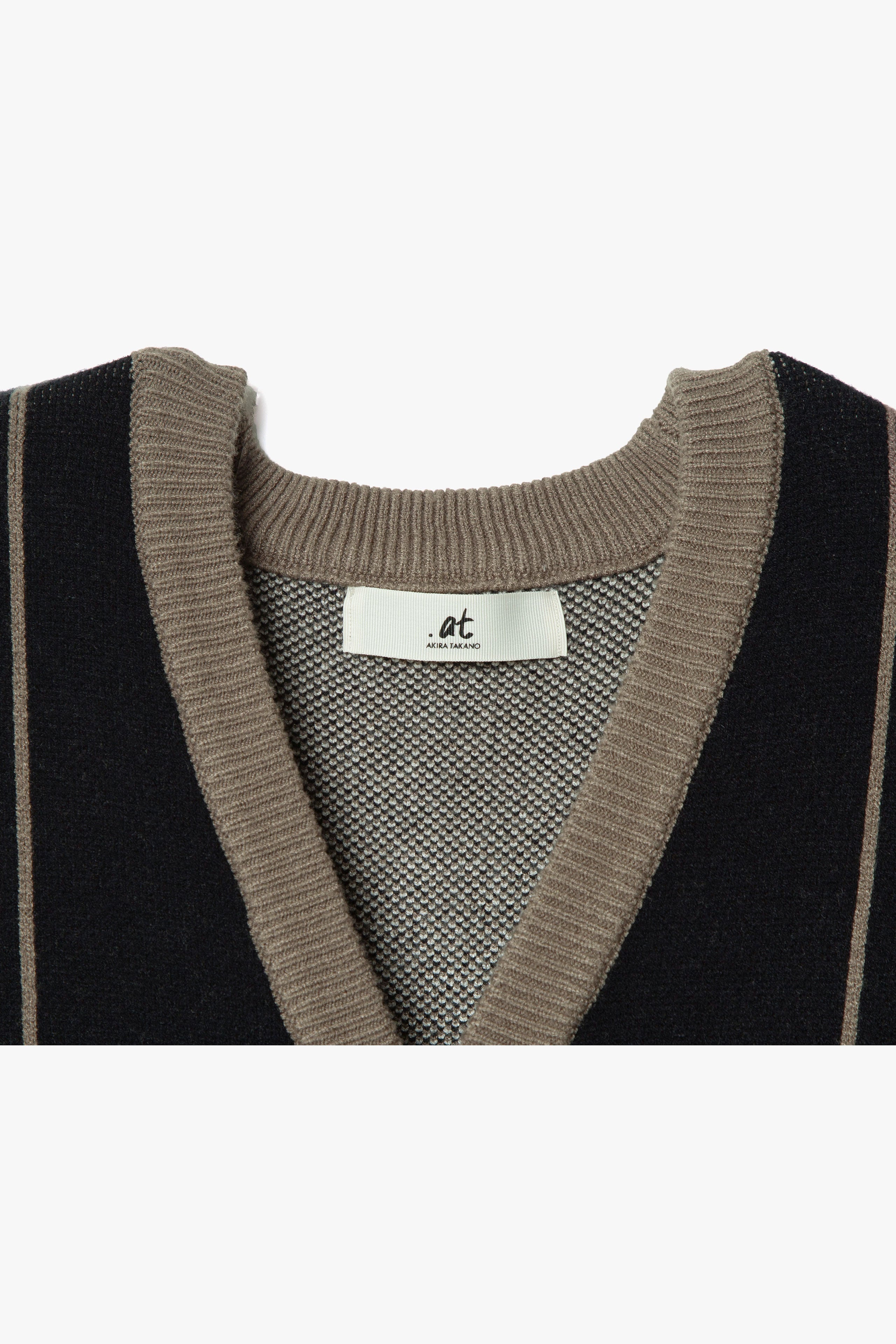 .at-Stripe Jacquard Knit Cardigan - BlackStripe