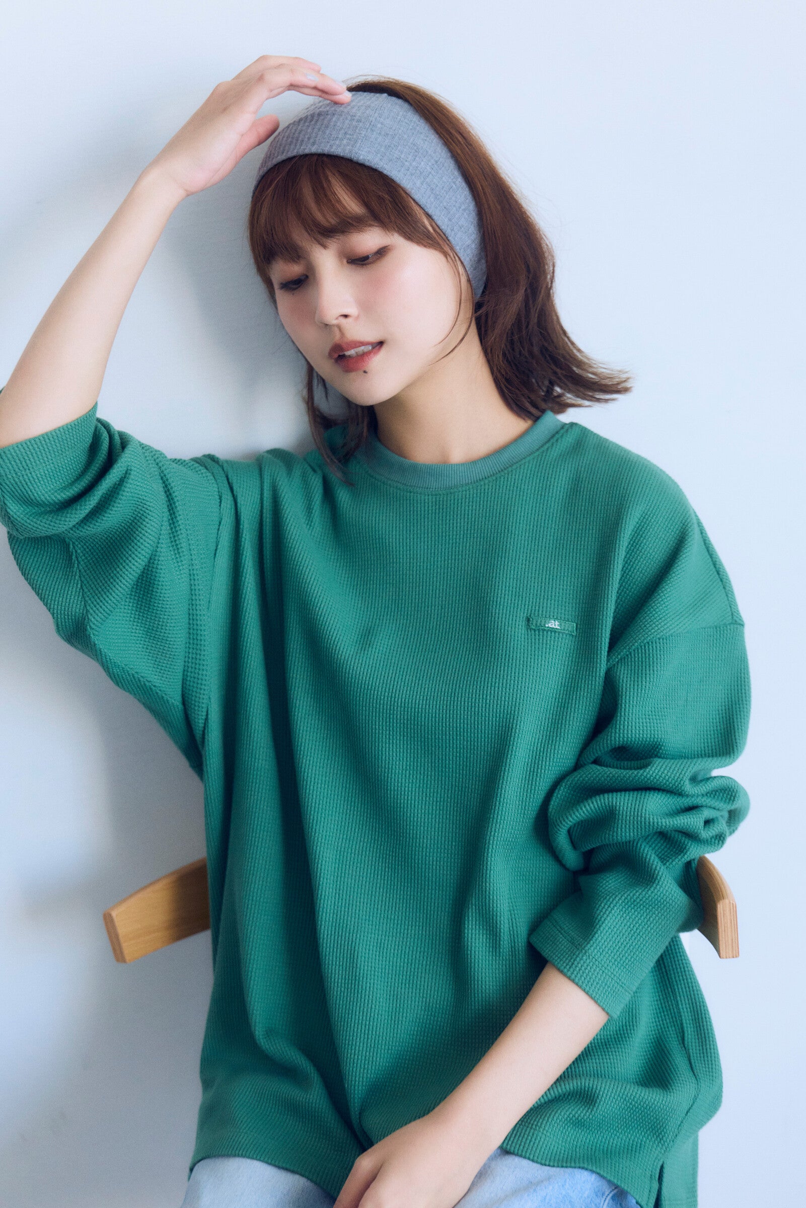 .at - Waffle Long-Sleeve T-Shirt - Green