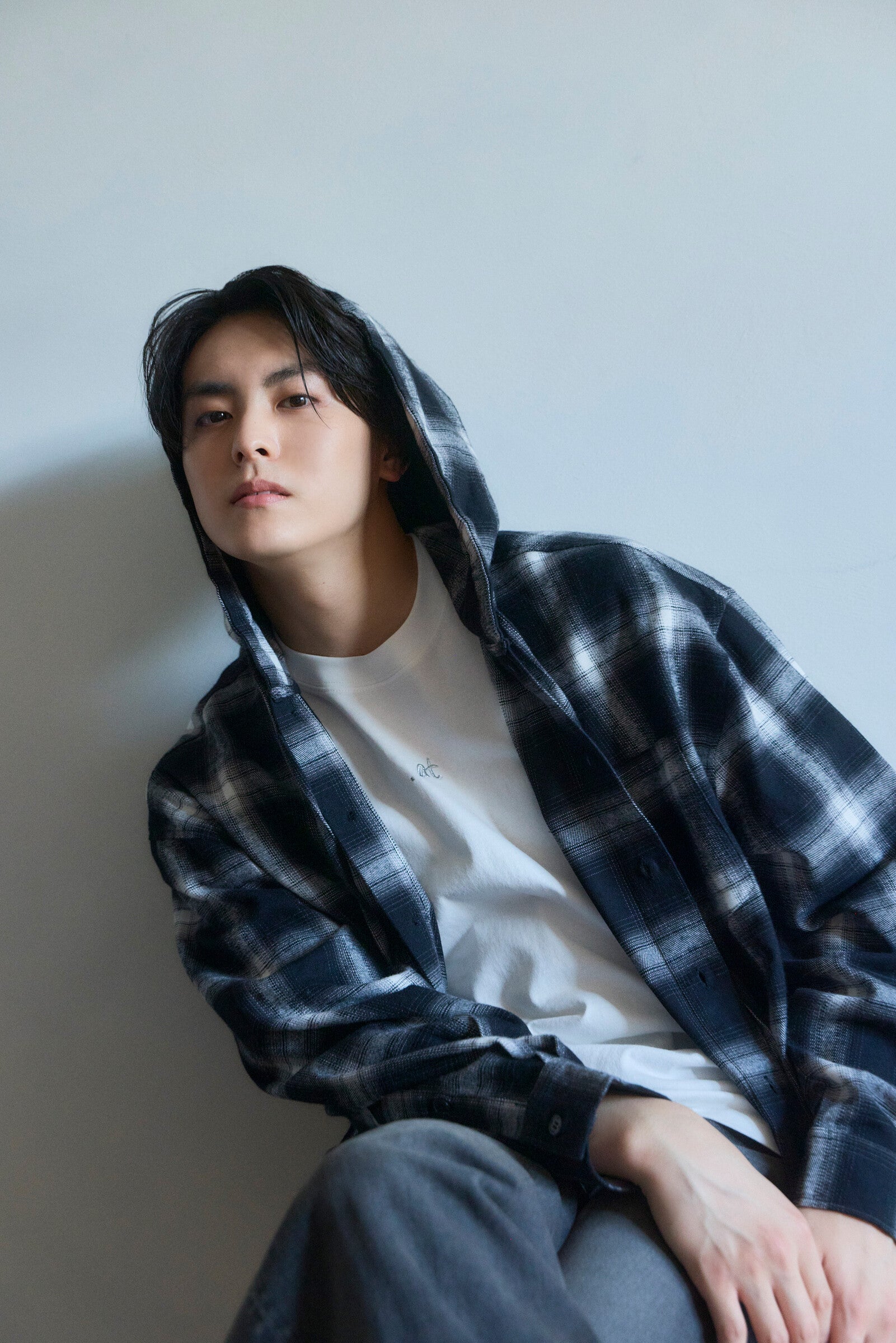 .at - vintage check hoodie Shirt - White×Black Check