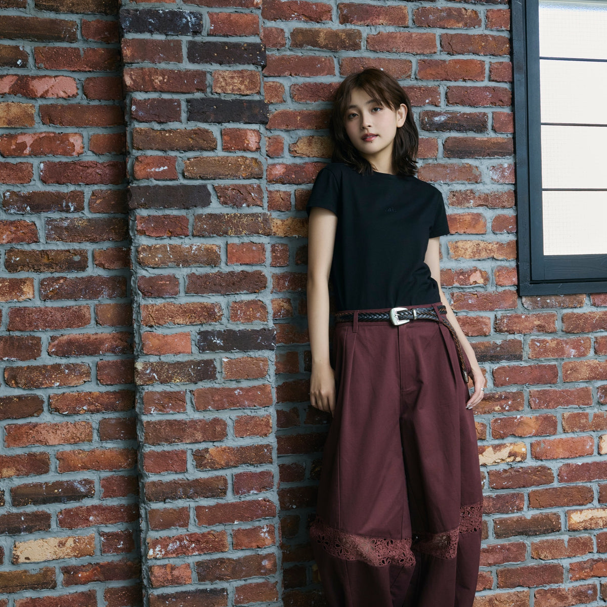 Lace Switching Buggy Pants - Bordeaux｜.at